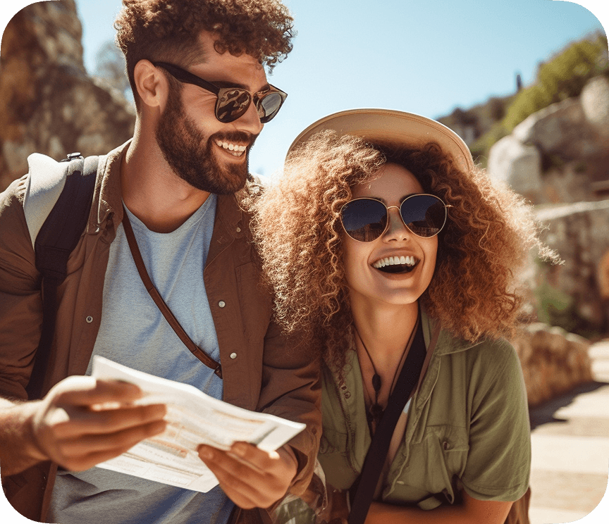 Couple exploring with map