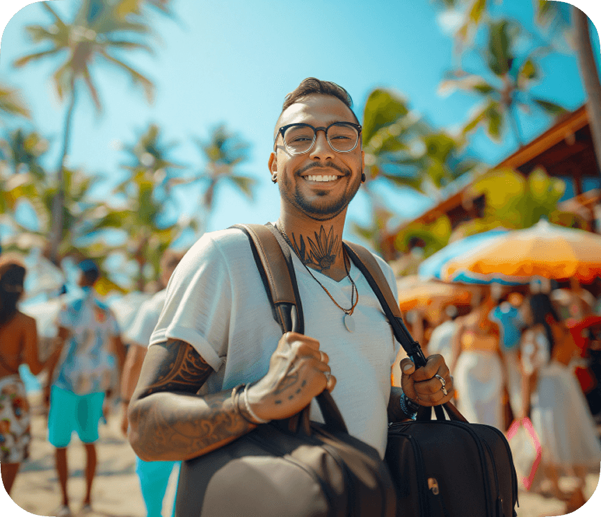 Traveler at tropical beach